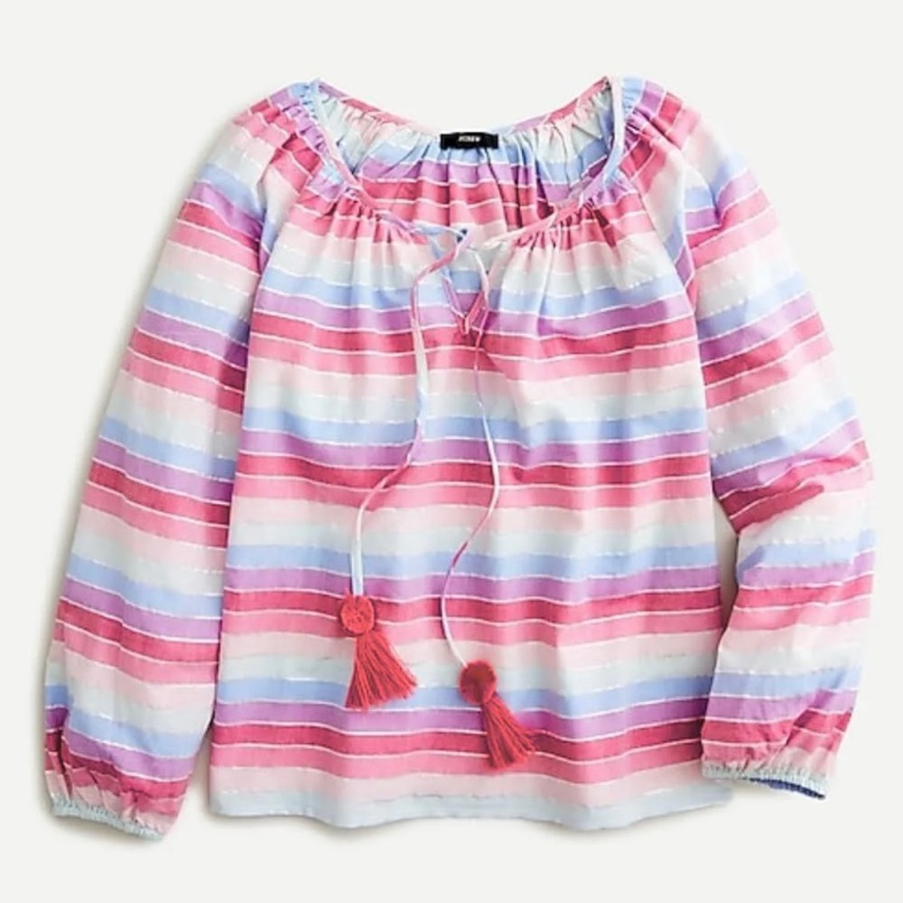 J Crew Peasant Blouse Metalic Pastel Stripes New